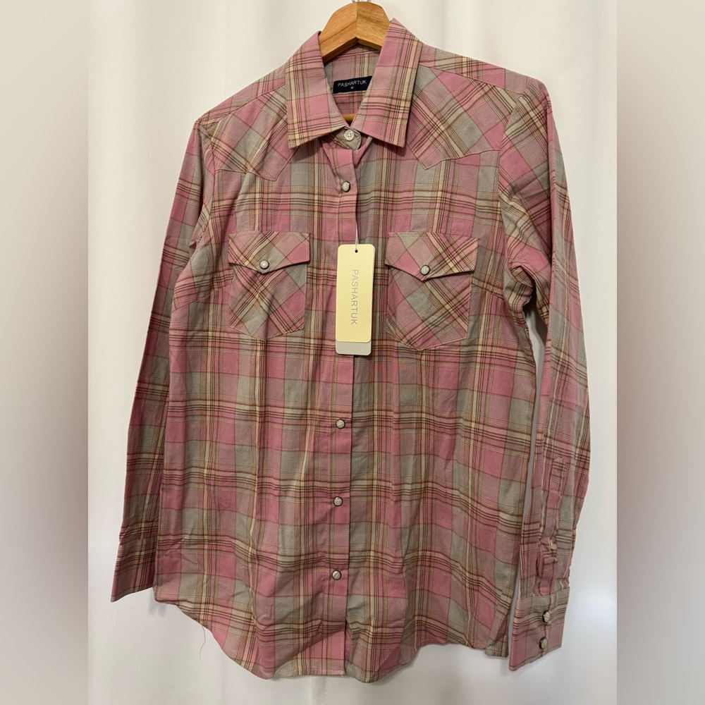 Pashartuk Women’s Pink Plaid Button Down‎ Shirt Size: Medium